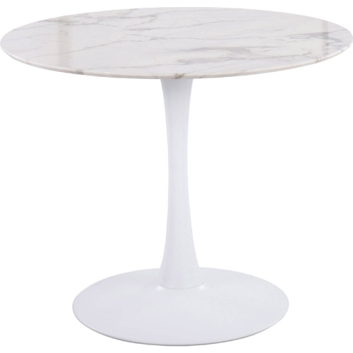 Pebble Dining Table in White Metal & White Marble Veneer
